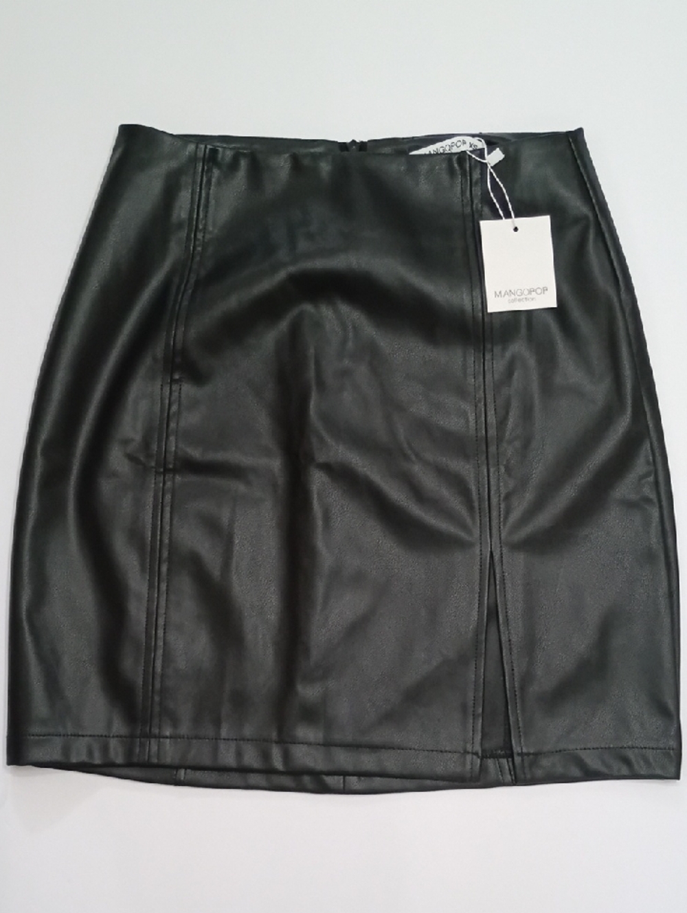 Mango Black Faux Leather Pencil Skirt with Front Slit